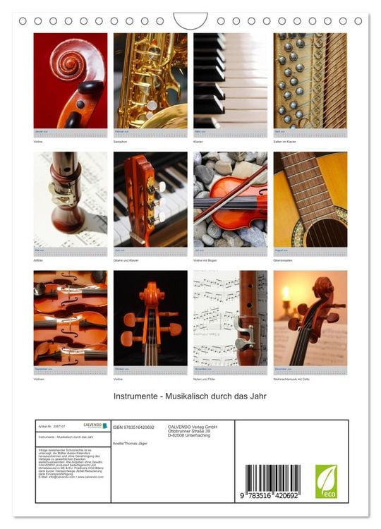 Produktbild: Instrumente - Musikalisch durch das Jahr (Wandkalender 2026 DIN A4 hoch), CALVENDO Monatskalender
