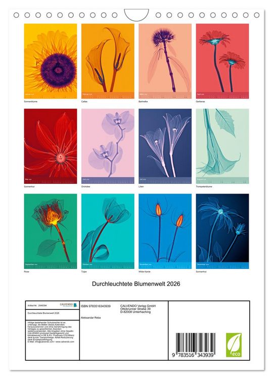 Produktbild: Durchleuchtete Blumenwelt 2026 (Wandkalender 2026 DIN A4 hoch), CALVENDO Monatskalender