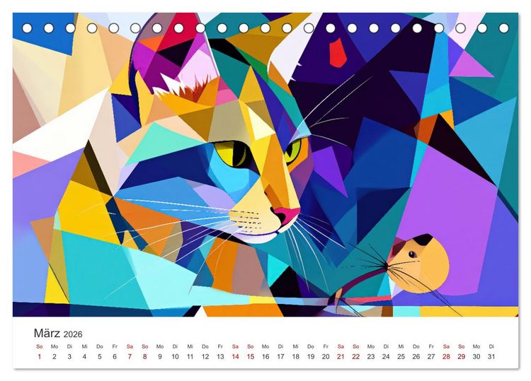 Produktbild: Kunst Katzen (Tischkalender 2026 DIN A5 quer), CALVENDO Monatskalender