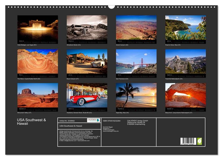 Produktbild: USA Southwest & Hawaii (Wandkalender 2026 DIN A2 quer), CALVENDO Monatskalender