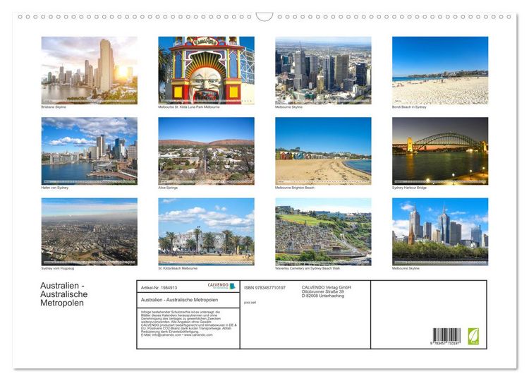 Produktbild: Australien - Australische Metropolen (Wandkalender 2026 DIN A2 quer), CALVENDO Monatskalender