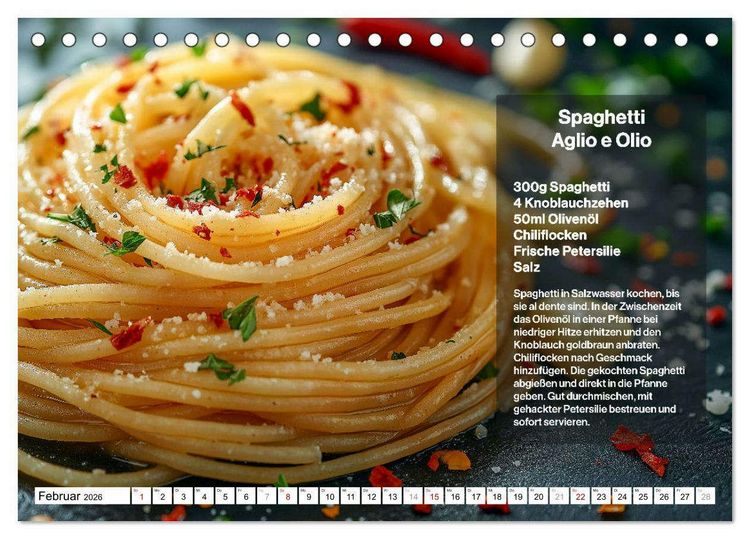 Produktbild: Italienische Spaghetti Rezepte - Leckere So&szlig;en f&uuml;r jeden Monat (Tischkalender 2026 DIN A5 quer), CALVENDO Monatskalender