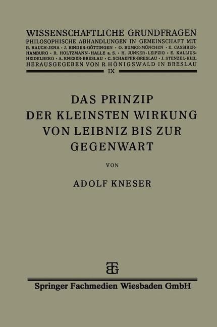 Produktbild: Das Prinzip der Kleinsten Wirkung von Leibniz bis zur Gegenwart