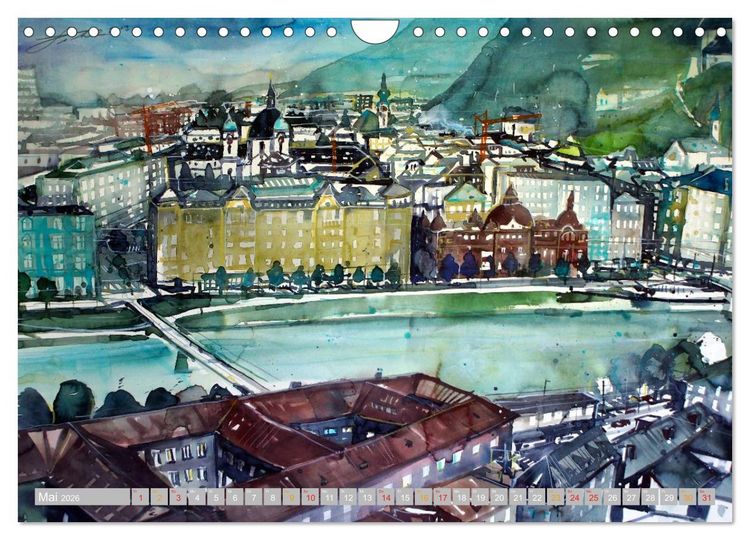 Produktbild: Aquarelle aus der Mozartstadt Salzburg (Wandkalender 2026 DIN A4 quer), CALVENDO Monatskalender