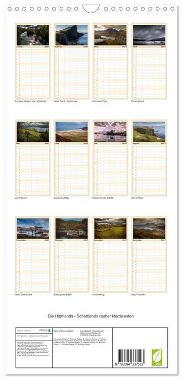 Produktbild: Familienplaner 2027 - Die Highlands - Schottlands rauher Nordwesten mit 5 Spalten (Wandkalender, 21 x 45 cm) CALVENDO