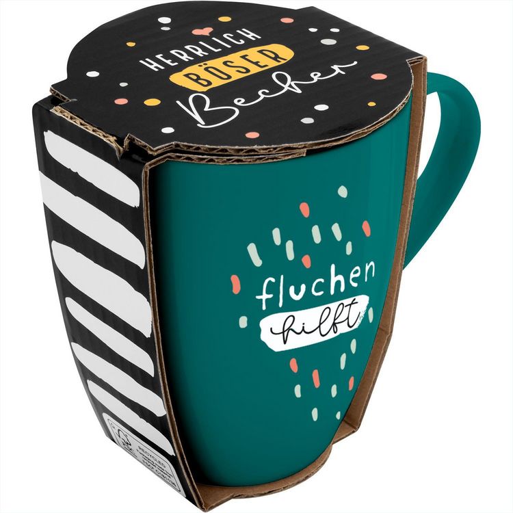 Produktbild: Tasse mit Motivdruck "fluchen hilft", mit Banderole