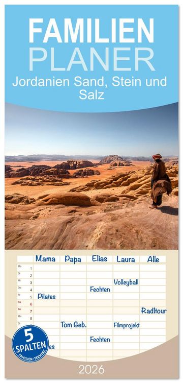 Produktbild: Familienplaner 2026 - Jordanien Sand, Stein und Salz mit 5 Spalten (Wandkalender, 21 x 45 cm) CALVENDO