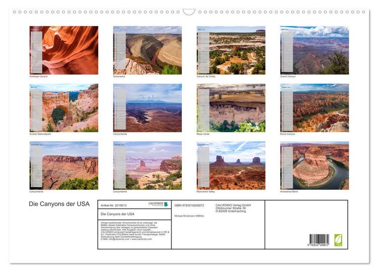 Produktbild: Die Canyons der USA (Wandkalender 2026 DIN A2 quer), CALVENDO Monatskalender