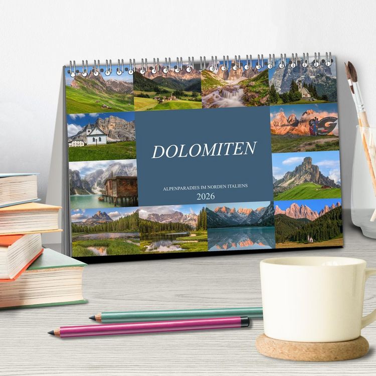 Produktbild: Dolomiten, Alpenparadies im Norden Italiens (Tischkalender 2026 DIN A5 quer), CALVENDO Monatskalender