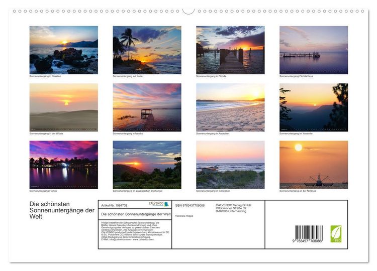 Produktbild: Die sch&ouml;nsten Sonnenunterg&auml;nge der Welt (hochwertiger Premium Wandkalender 2026 DIN A2 quer), Kunstdruck in Hochglanz