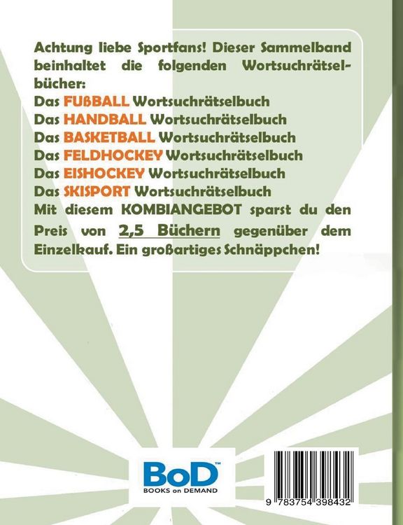 Produktbild: Wortsuchr&auml;tsel 6 in 1 Sammelband Fu&szlig;ball, Feldhockey, Eishockey, Handball, Basketball, Skisport