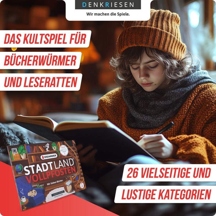 Produktbild: DENKRIESEN - Stadt Land Vollpfosten&reg; Thalia Edition &ndash; Osiander "Wir lieben B&uuml;cher." &brvbar; A4 Spielblock