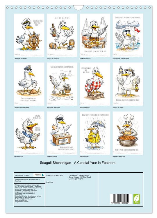 Produktbild: Seagull Shenanigan - A Coastal Year in Feathers (Wall Calendar 2027 DIN A3 portrait), CALVENDO 12 Month Wall Calendar