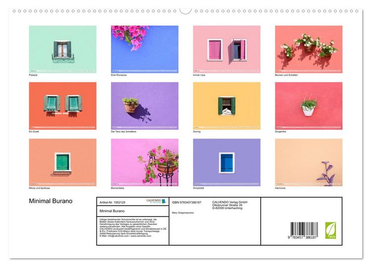 Produktbild: Minimal Burano (hochwertiger Premium Wandkalender 2026 DIN A2 quer), Kunstdruck in Hochglanz