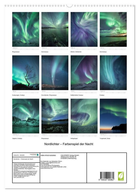 Produktbild: Nordlichter &ndash; Farbenspiel der Nacht (hochwertiger Premium Wandkalender 2026 DIN A2 hoch), Kunstdruck in Hochglanz