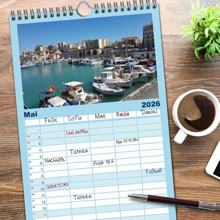 Produktbild: Familienplaner 2026 - Kretas bezaubernder Norden mit 5 Spalten (Wandkalender, 21 x 45 cm) CALVENDO