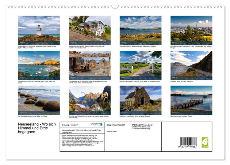 Produktbild: Neuseeland - Wo sich Himmel und Erde begegnen (hochwertiger Premium Wandkalender 2026 DIN A2 quer), Kunstdruck in Hochglanz