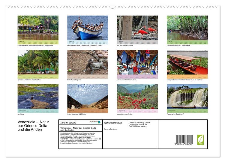 Produktbild: Venezuela - Natur pur Orinoco Delta und die Anden (hochwertiger Premium Wandkalender 2026 DIN A2 quer), Kunstdruck in Hochglanz