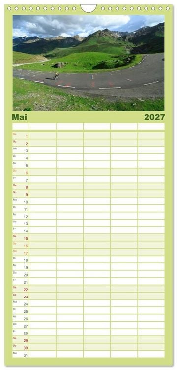 Produktbild: Familienplaner 2027 - Pyren&auml;enp&auml;sse mit dem Rennrad 2027 mit 5 Spalten (Wandkalender, 21 x 45 cm) CALVENDO