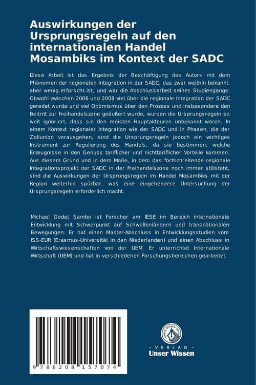 Produktbild: Auswirkungen der Ursprungsregeln auf den internationalen Handel Mosambiks im Kontext der SADC