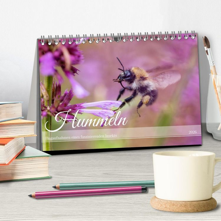 Produktbild: Hummeln - Flugaufnahmen eines faszinierenden Insekts (Tischkalender 2026 DIN A5 quer), CALVENDO Monatskalender