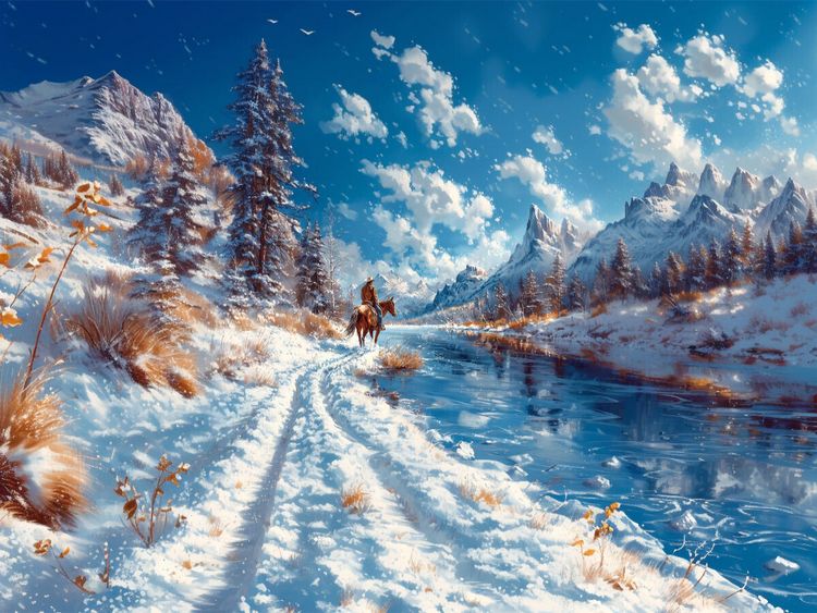 Produktbild: CALVENDO Puzzle Unbegrenzte Stille - Reiter auf Pferd in Winterlandschaft | 1000 Teile Lege-Gr&ouml;&szlig;e 64x48cm Foto-Puzzle f&uuml;r gl&uuml;ckliche Stunden