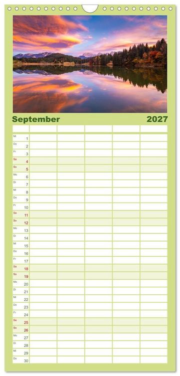 Produktbild: Familienplaner 2027 - Alpenseen - Berge im Spiegel mit 5 Spalten (Wandkalender, 21 x 45 cm) CALVENDO