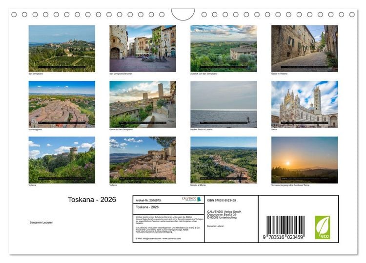 Produktbild: Toskana - 2026 (Wandkalender 2026 DIN A4 quer), CALVENDO Monatskalender
