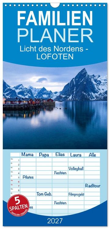 Produktbild: Familienplaner 2027 - Licht des Nordens - LOFOTEN mit 5 Spalten (Wandkalender, 21 x 45 cm) CALVENDO
