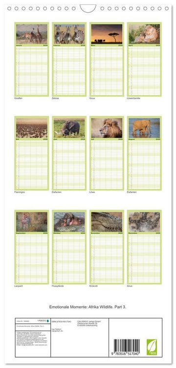 Produktbild: Familienplaner 2026 - Emotionale Momente: Afrika Wildlife. Part 3. mit 5 Spalten (Wandkalender, 21 x 45 cm) CALVENDO