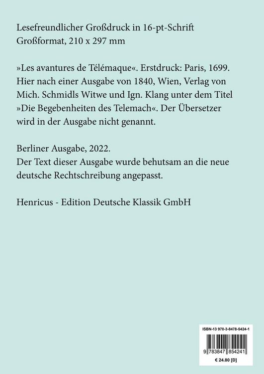 Produktbild: Die Abenteuer des Telemach (Gro&szlig;druck)