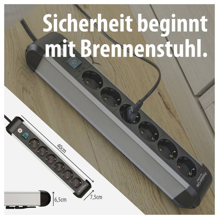 Produktbild: Brennenstuhl 1391030600 Steckdosenleiste mit Schalter Silber, Schwarz Schutzkontakt 1St.