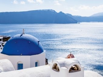 Produktbild: CALVENDO Puzzle Oia - Kirche und Krater auf Santorin | 1000 Teile Lege-Gr&ouml;&szlig;e 64x48cm Foto-Puzzle f&uuml;r gl&uuml;ckliche Stunden