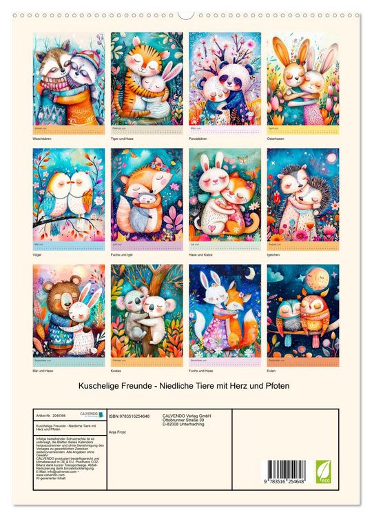 Produktbild: Kuschelige Freunde - Niedliche Tiere mit Herz und Pfoten (hochwertiger Premium Wandkalender 2026 DIN A2 hoch), Kunstdruck in Hochglanz