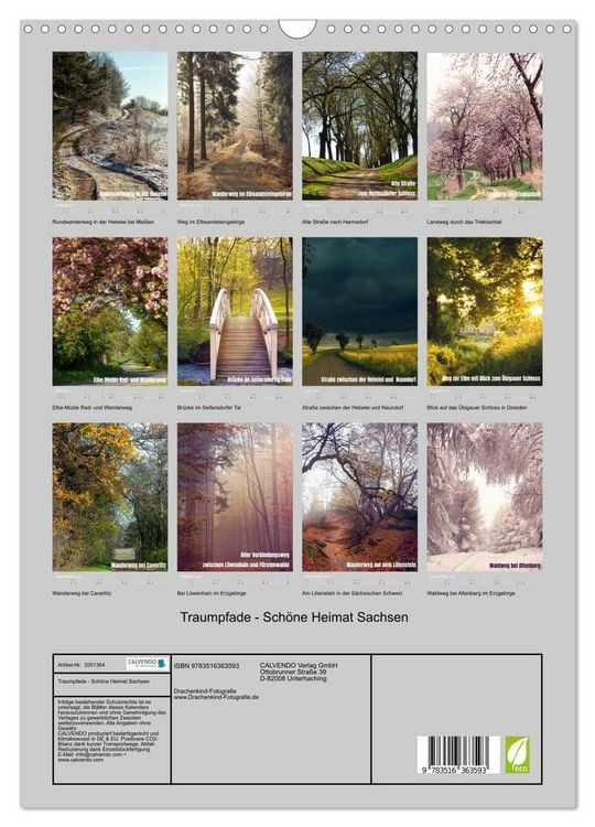 Produktbild: Traumpfade - Sch&ouml;ne Heimat Sachsen (Wandkalender 2026 DIN A3 hoch), CALVENDO Monatskalender