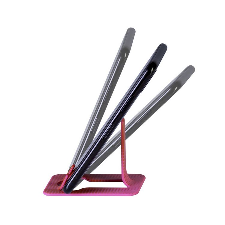 Produktbild: Flexistand (Pink Dots) - flexibler Handyaufsteller - f&uuml;r alle Handys und Mini-Tablets - superflach - stufenlos verstellbar - hochkant und quer - passt in jede Hosentasche