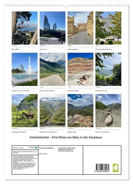 Produktbild: Aserbaidschan - Eine Reise von Baku in den Kaukasus (hochwertiger Premium Wandkalender 2026 DIN A2 hoch), Kunstdruck in Hochglanz