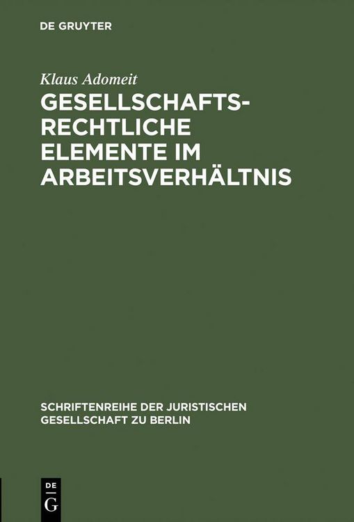 Produktbild: Gesellschaftsrechtliche Elemente im Arbeitsverh&auml;ltnis