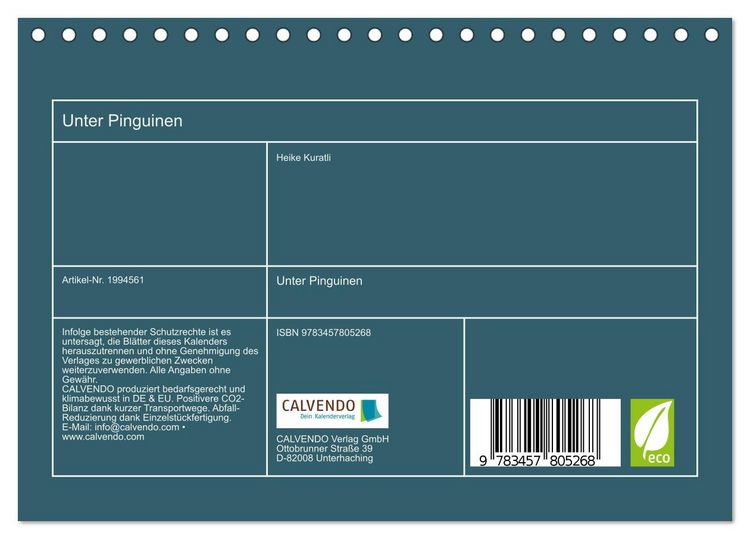 Produktbild: Unter Pinguinen (Tischkalender 2026 DIN A5 quer), CALVENDO Monatskalender