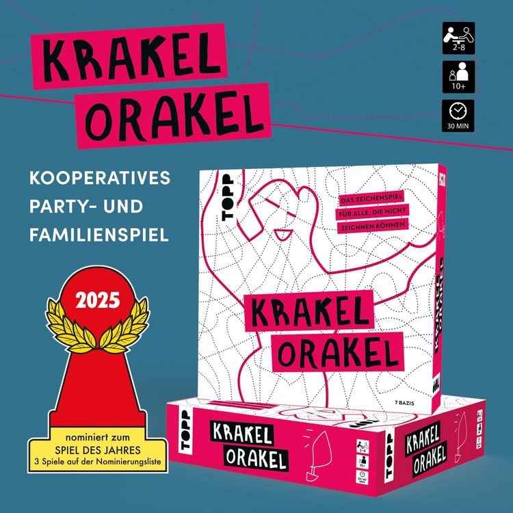 Produktbild: Krakel-Orakel &ndash; Das Zeichenspiel f&uuml;r alle, die nicht zeichnen k&ouml;nnen. Nominiert zum Spiel des Jahres 2025