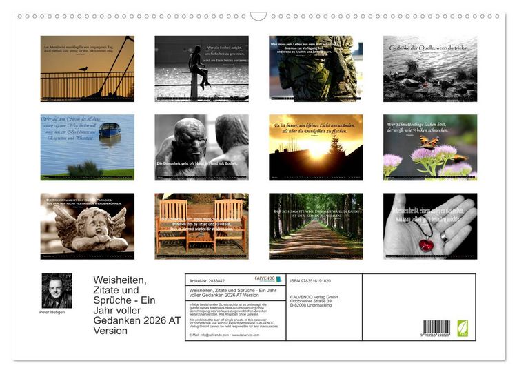 Produktbild: Weisheiten, Zitate und Spr&uuml;che - Ein Jahr voller Gedanken 2026 AT Version (Wandkalender 2026 DIN A2 quer), CALVENDO Monatskalender