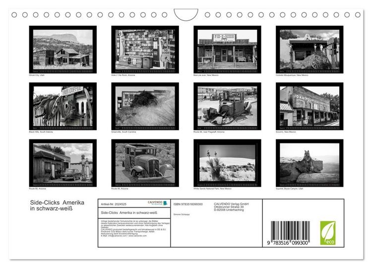 Produktbild: Side-Clicks Amerika in schwarz-wei&szlig; (Wandkalender 2026 DIN A4 quer), CALVENDO Monatskalender