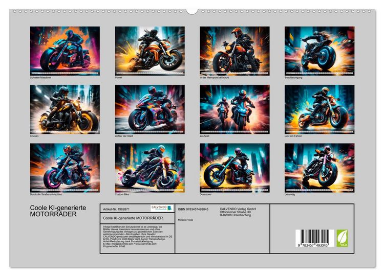 Produktbild: Coole KI-generierte MOTORR&Auml;DER (hochwertiger Premium Wandkalender 2026 DIN A2 quer), Kunstdruck in Hochglanz