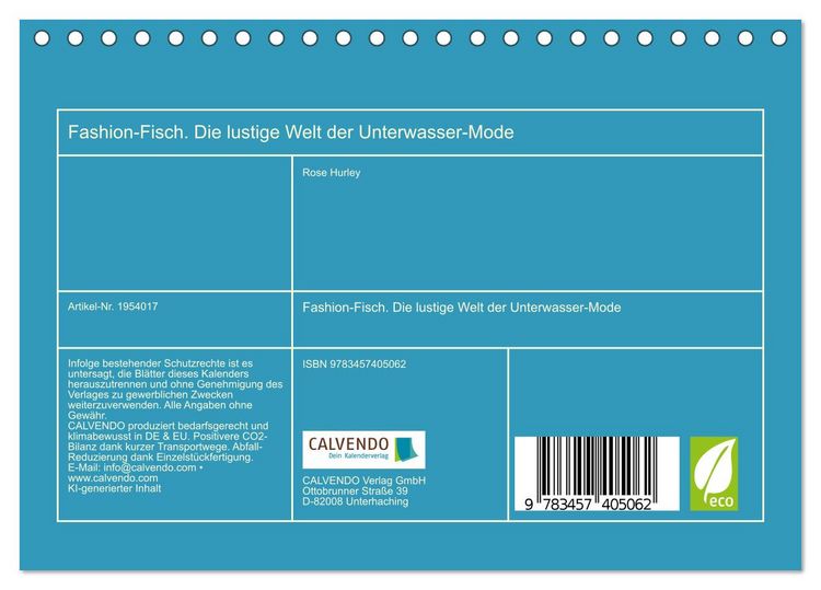 Produktbild: Fashion-Fisch. Die lustige Welt der Unterwasser-Mode (Tischkalender 2026 DIN A5 quer), CALVENDO Monatskalender