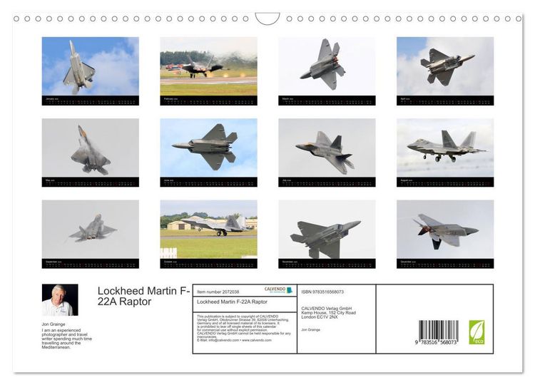 Produktbild: Lockheed Martin F-22A Raptor (Wall Calendar 2026 DIN A3 landscape), CALVENDO 12 Month Wall Calendar