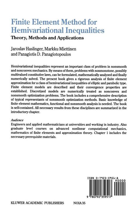 Produktbild: Finite Element Method for Hemivariational Inequalities