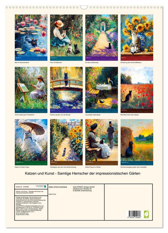 Produktbild: Katzen und Kunst - Samtige Herrscher der impressionistischen G&auml;rten (Wandkalender 2026 DIN A2 hoch), CALVENDO Monatskalender
