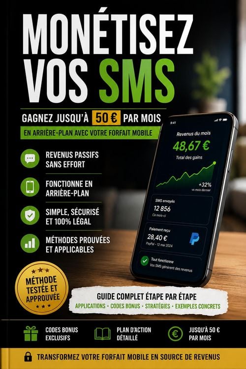 Produktbild: Mon&eacute;tisez Vos SMS : Gagnez jusqu'&agrave; 50 &euro; par mois en arri&egrave;re-plan avec votre forfait mobile.