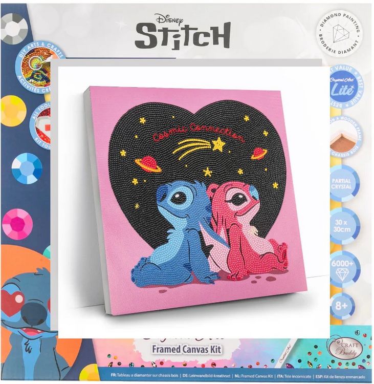 Produktbild: Craft Buddy CAKL-32DNY716M - Crystal Art Famed Canvas Kit, Disney, Stitch & Angel, Leinwandbild 30x30cm, Diamond Painting