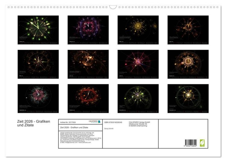 Produktbild: Zeit 2026 - Grafiken und Zitate (Wandkalender 2026 DIN A2 quer), CALVENDO Monatskalender